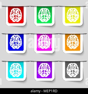 Brain icon sign. Set of multicolored modern labels for your design. Vector illustration Stock Vector