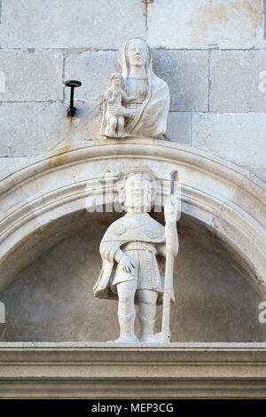 Statue of St. Roch on the St Mark s Church in the historic city Korcula at the island Korcula in Croatia Stock Photo