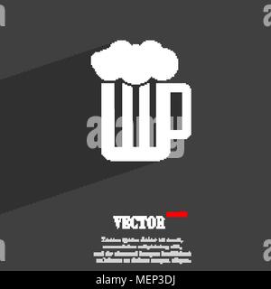 Glass of beer with foam symbol Flat modern web design with long shadow and space for your text. Vector illustration Stock Vector