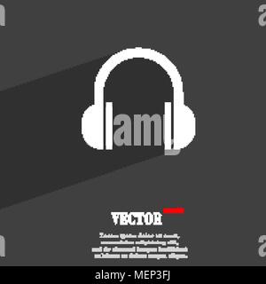headphones symbol Flat modern web design with long shadow and space for your text. Vector illustration Stock Vector