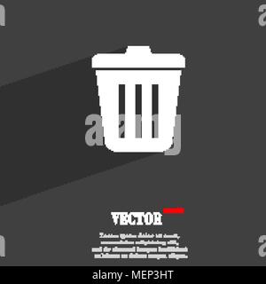 Bin  symbol Flat modern web design with long shadow and space for your text. Vector illustration Stock Vector