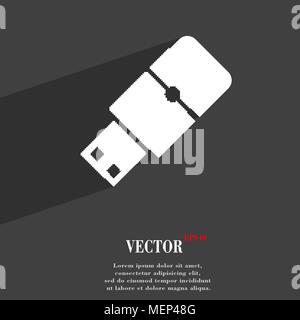 USB flash symbol Flat modern web design with long shadow and space for your text. Vector illustration Stock Vector