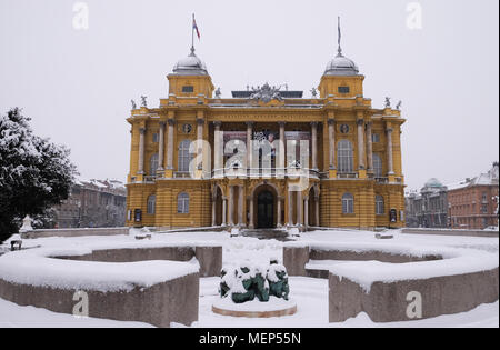 Croatian national theater in Zagreb winter view, Croatia Stock Photo