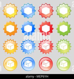 packaging cardboard box icon sign. Big set of 16 colorful modern buttons for your design. Vector illustration Stock Vector