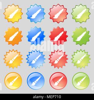 brush icon sign. Big set of 16 colorful modern buttons for your design. Vector illustration Stock Vector