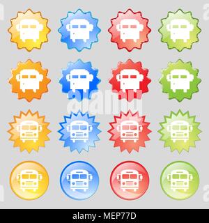 Bus icon sign. Big set of 16 colorful modern buttons for your design. Vector illustration Stock Vector