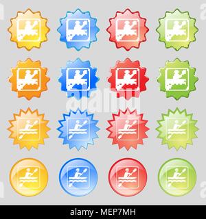 canoeing icon sign. Big set of 16 colorful modern buttons for your design. Vector illustration Stock Vector