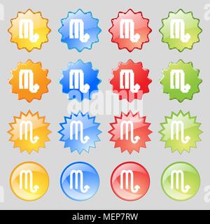 Scorpio icon sign. Big set of 16 colorful modern buttons for your design. Vector illustration Stock Vector