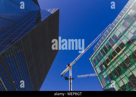 DUBLIN, IRELAND - April 21st, 2018: corporate office buildings in the renovated Docklands area Stock Photo