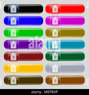 notebook icon sign. Set from fourteen multi-colored glass buttons with place for text. Vector illustration Stock Vector