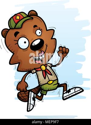 A cartoon illustration of a female beaver scout running. Stock Vector