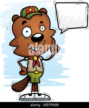 A cartoon illustration of a male beaver scout talking. Stock Vector