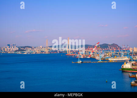 Aerial view of Busan port, South Korea. Stock Photo