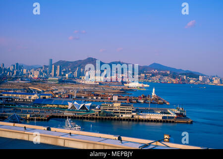 Aerial view of Busan port, South Korea.
