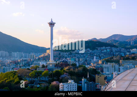 Aerial view of Busan city with Busan tower, South Korea. Stock Photo