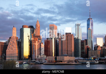 Lower Manhattan skyline as seen from Brooklyn at dawn