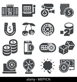 Casino and gambling vector icons set on white background Stock Vector