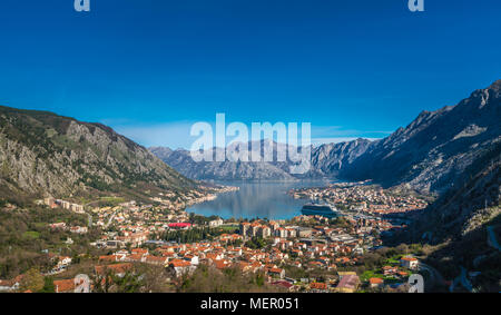 Stunning landscape of the Bay of Kotor in Montenegro as seen from the road to Lovcen National Park Stock Photo