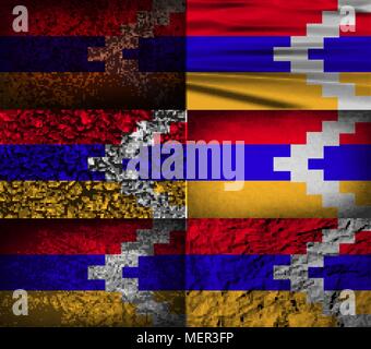 Flag of Karabakh Republic with old texture. Vector illustration Stock Vector