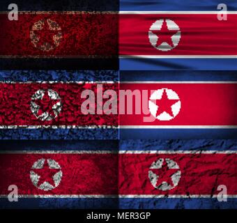Flag of North Korea with old texture. Vector illustration Stock Vector
