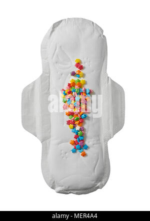 Feminine hygiene pad with blood analogy on white background Stock Photo