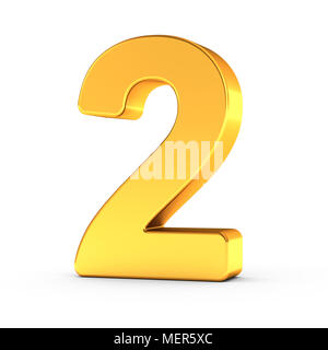 The number two as a polished golden object over white background with clipping path for quick and accurate isolation. Stock Photo