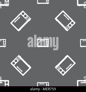 Microwave oven sign icon. Kitchen electric stove symbol. Seamless pattern on a gray background. Vector illustration Stock Vector
