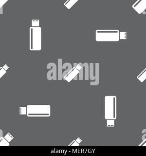 Usb sign icon. Usb flash drive stick symbol. Seamless pattern on a gray background. Vector illustration Stock Vector