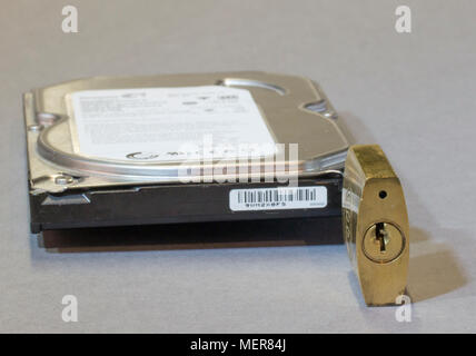 Concept picture, a distressed PC hard drive. Stock Photo