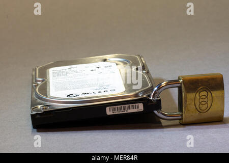 Concept picture, a distressed PC hard drive. Stock Photo