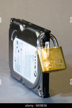 Concept picture, a distressed PC hard drive. Stock Photo