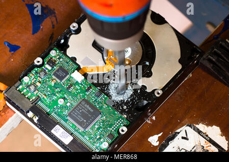 Concept picture, a distressed PC hard drive. Stock Photo