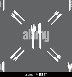 Eat sign icon. Cutlery symbol. Fork and knife. Seamless pattern on a gray background. Vector illustration Stock Vector