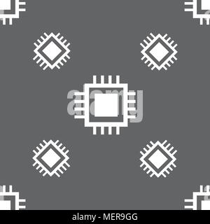 Central Processing Unit Icon. Technology scheme circle symbol. Seamless pattern on a gray background. Vector illustration Stock Vector
