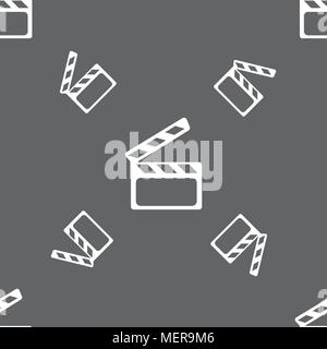 Cinema Clapper  sign icon. Video camera symbol. Seamless pattern on a gray background. Vector illustration Stock Vector