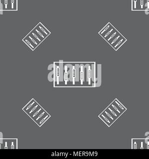 Dj console mix handles and buttons, level icons. Seamless pattern on a gray background. Vector illustration Stock Vector