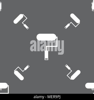 Paint roller sign icon. Painting tool symbol. Seamless pattern on a gray background. Vector illustration Stock Vector