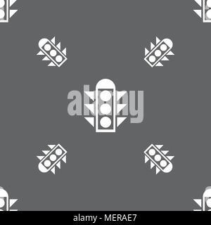Traffic light signal icon sign. Seamless pattern on a gray background. Vector illustration Stock Vector