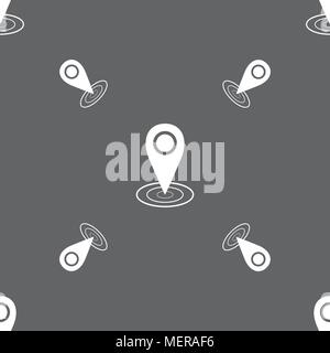 Map pointer icon sign. Seamless pattern on a gray background. Vector illustration Stock Vector