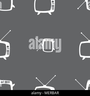 Retro TV mode sign icon. Television set symbol. Seamless pattern on a gray background. Vector illustration Stock Vector