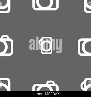 Photo camera sign icon. Digital photo camera symbol. Seamless pattern on a gray background. Vector illustration Stock Vector