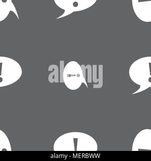 Exclamation mark sign icon. Attention speech bubble symbol. Seamless pattern on a gray background. Vector illustration Stock Vector