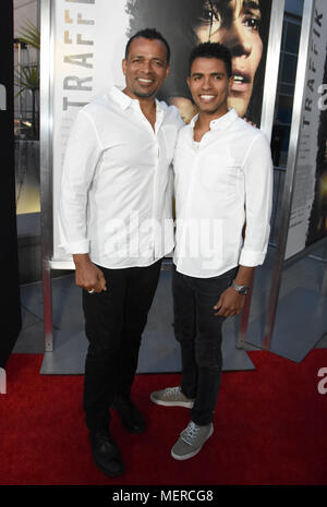 LOS ANGELES, CA - APRIL 19:  (L-R) Director/actor Mario Van Peebles and son actor/rapper Mandela Van Peebles attend the Los Angeles Premiere of 'Traffik' at ArcLight Hollywood on April 19, 2018 in Los Angeles, California. Photo by Barry King/Alamy Live News Stock Photo