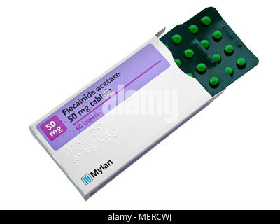 Mylan Flecainide Acetate heart medication class 1C antiarrhythmic agent tablets used for treatment of heart arrhythmias including atrial fibrillation. Stock Photo