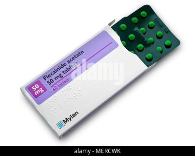 Mylan Flecainide Acetate heart medication class 1C antiarrhythmic agent tablets used for treatment of heart arrhythmias including atrial fibrillation. Stock Photo