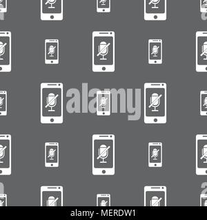 No Microphone sign icon. Speaker symbol. Seamless pattern on a gray background. Vector illustration Stock Vector
