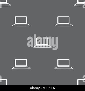 Laptop sign icon. Notebook pc with graph symbol. Monitoring. Seamless pattern on a gray background. Vector illustration Stock Vector