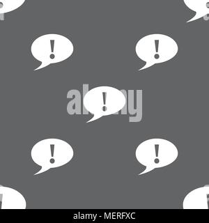 Exclamation mark sign icon. Attention speech bubble symbol. Seamless pattern on a gray background. Vector illustration Stock Vector