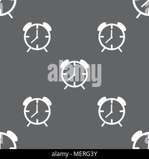 Alarm clock sign icon. Wake up alarm symbol. Seamless pattern on a gray background. Vector illustration Stock Vector