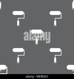 Paint roller sign icon. Painting tool symbol. Seamless pattern on a gray background. Vector illustration Stock Vector